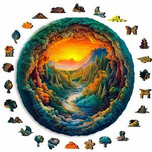 Puzzles Up ✦ Sunrise Mandala Wooden Jigsaw Puzzle ✦ A5 Small NWT